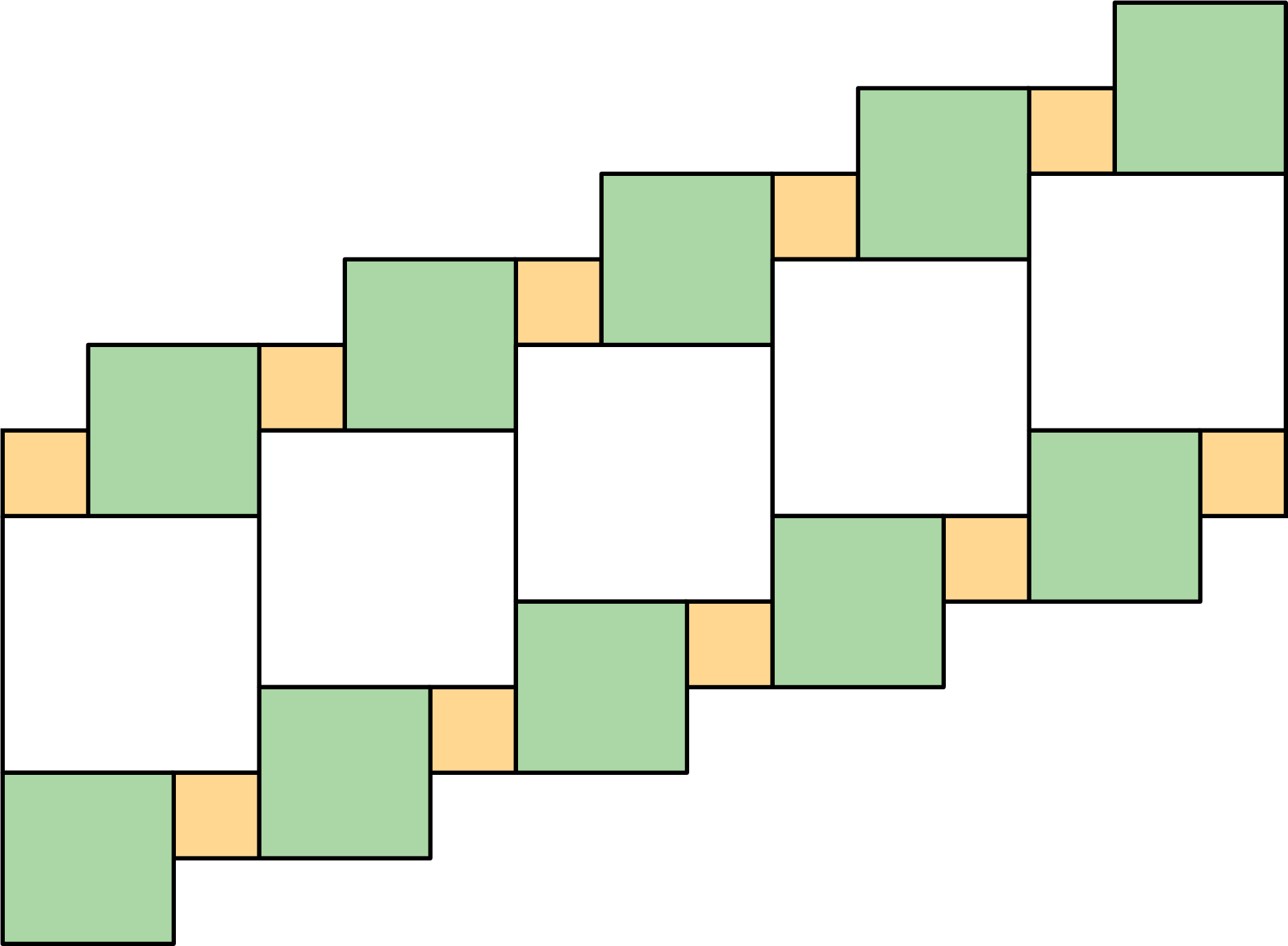 A plane composed of a series of squares. There are 5 large squares, 10 medium squares, and 10 small squares.