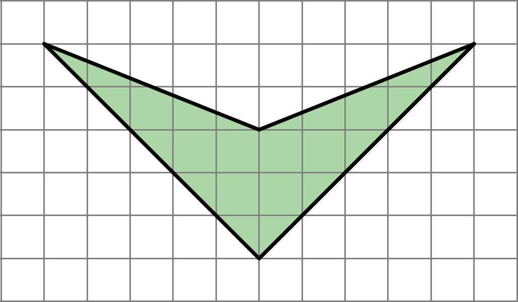 A four-sided shape on a grid, with two sides that drop 5 units as they cross 5 units and meet at a right angle, and two sides that drop two units as they cross 5 units.