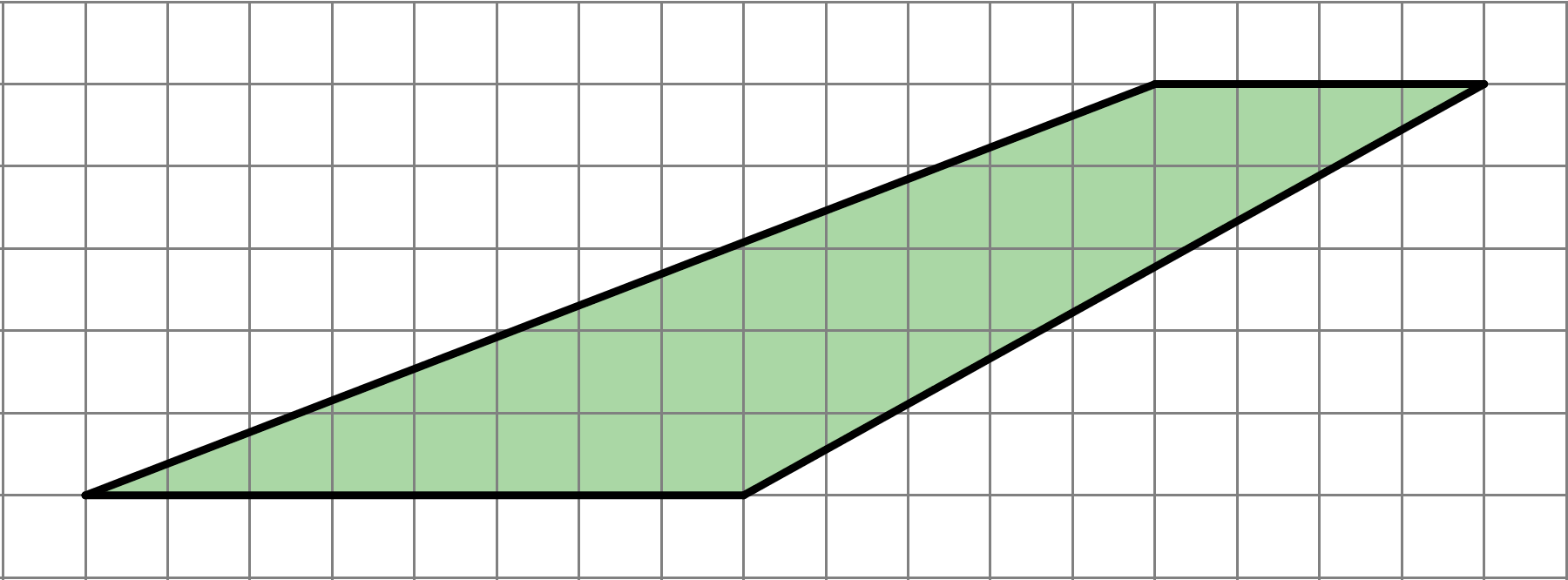 A quadrilateral with a bottom side length of 8 units, a top side length of 4 units. The left side ascends 5 units while moving right 13 units, and the right side ascends 5 units while moving right 9 units.