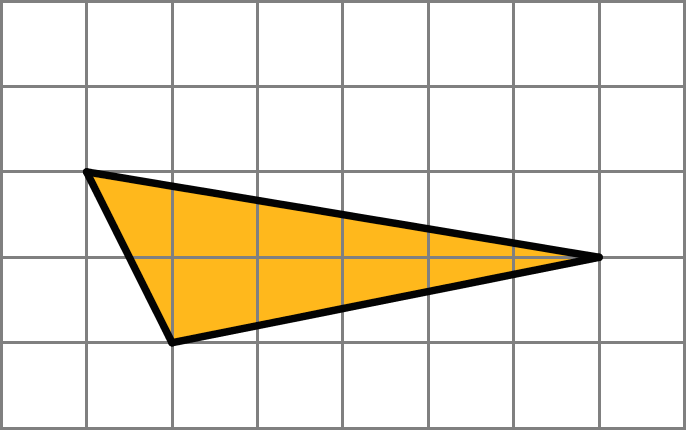 A triangle. The left side of the triangle descends 2 units while moving left by 1 unit. The top side descends 1 unit while moving left 6 units. The bottom side moves up 1 unit while moving left 5 units.