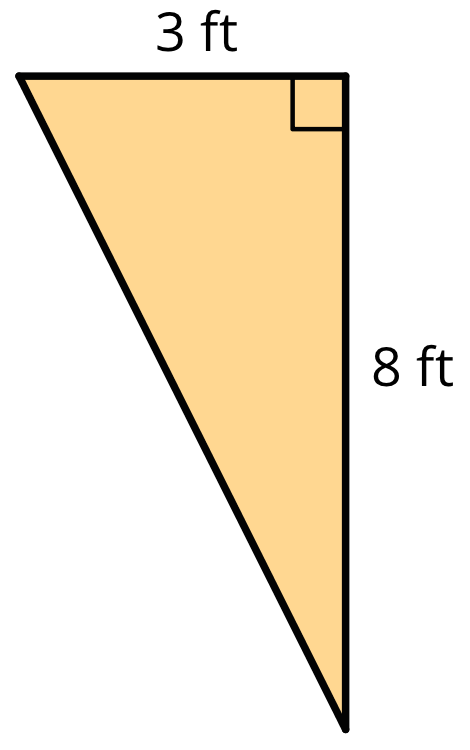 A right triangle with a base of 3 feet and a height of 8 feet.