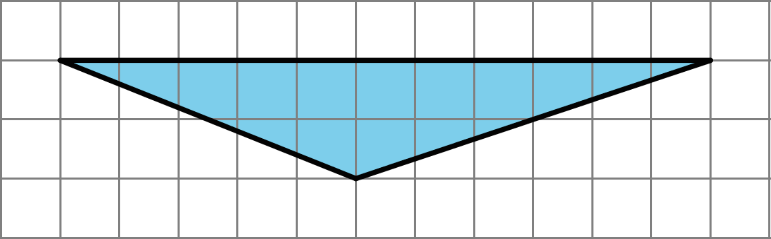 A triangle that has two vertices 11 units apart from one another horizontally, and a third vertex that is 2 units below the horizontal line and five units right of the left vertex and 6 units right of the left vertex.