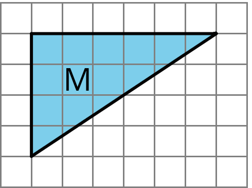 A triangle labeled “M”. The left side is 4 units tall and the top side is 6 units wide.