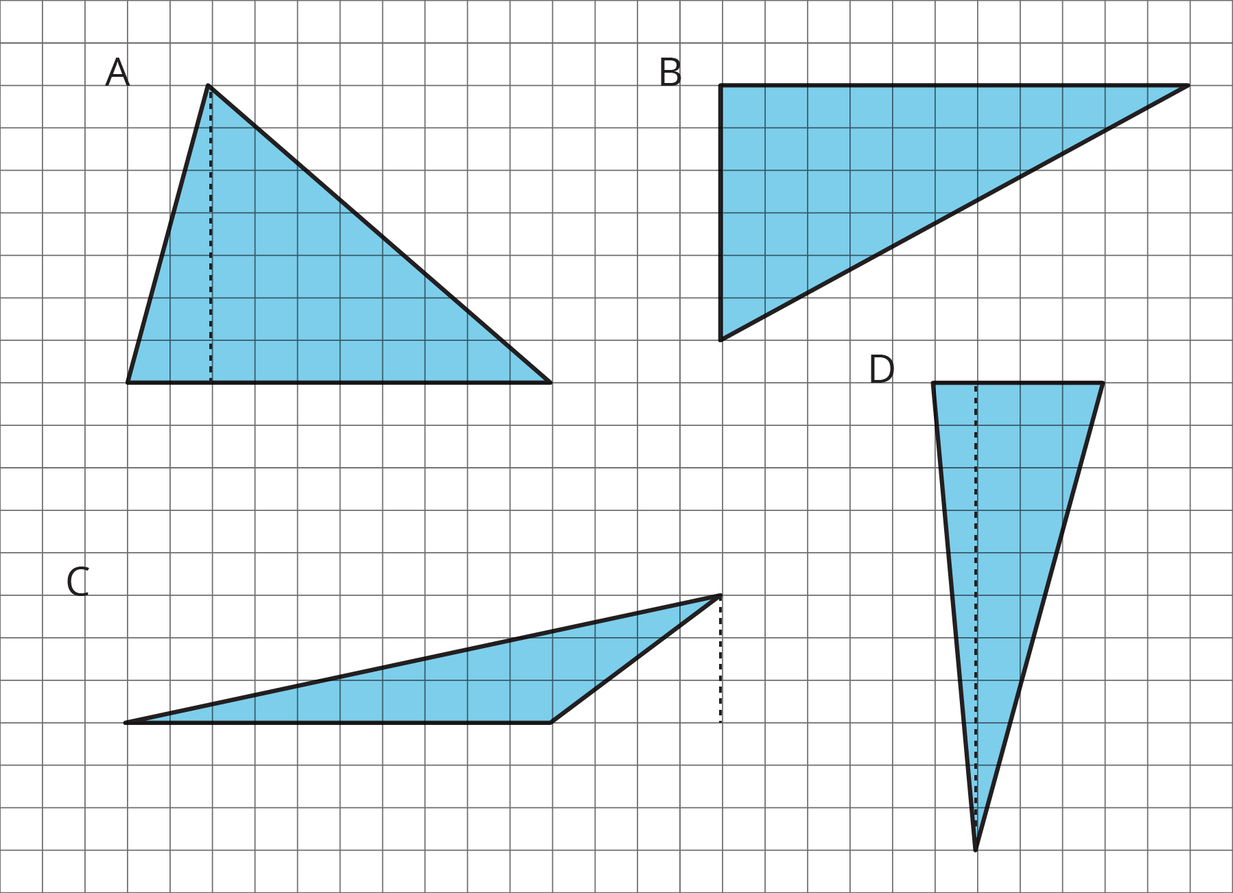 Four triangles labeled A--D on a grid.