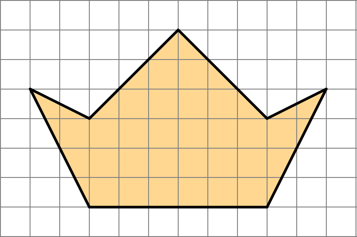 An image of a 7-sided polygon. The bottom side of the polygon is six units long, and extends out to a total width of 10 units, and a central height of 6 units.