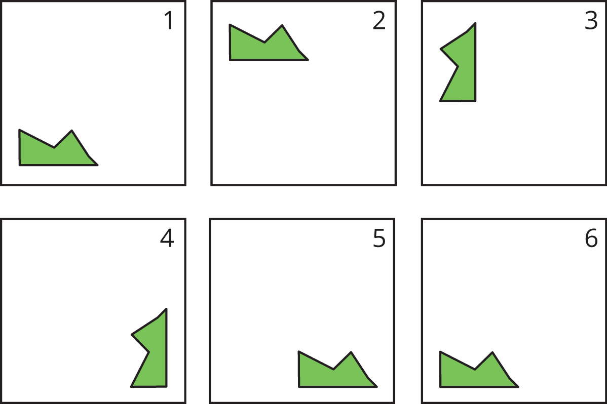 6 panels showing the same figure in different positions and orientations.