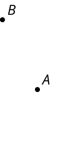 Two points labeled A and B with point A below and to the right of point B.