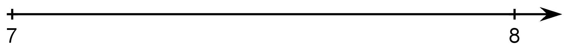 A number line with two tick marks indicated at each end. The number 7 is labeled on the tick mark on the far left and the number 8 is labeled on the tick mark on the far right.