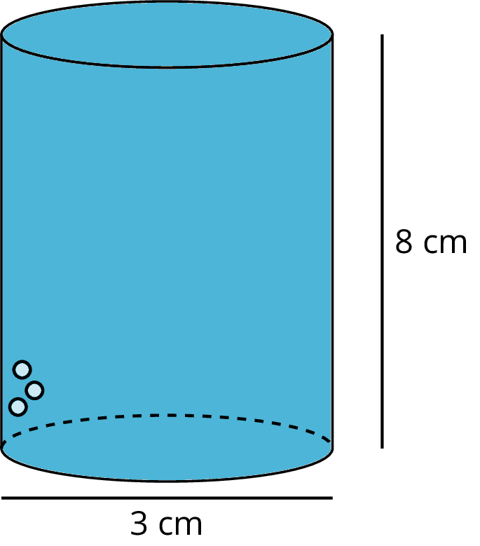 A right circular cylinder witha diameter of 3 centimeters and a height of 8 centimeters. 